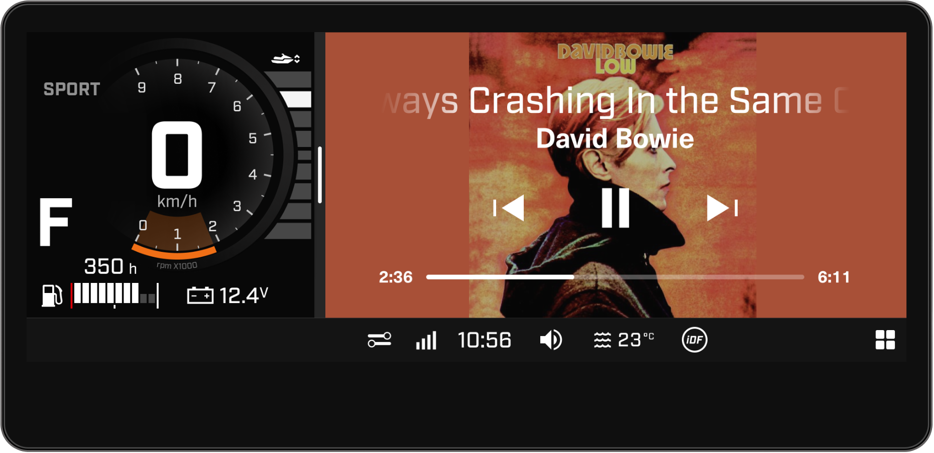 Media applet in Sea-Doo's PWC 10.25" display